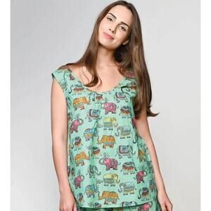 Sevya Pajama Top Plus Size XXL Elephant Womens novelty print Cotton Sleeveless